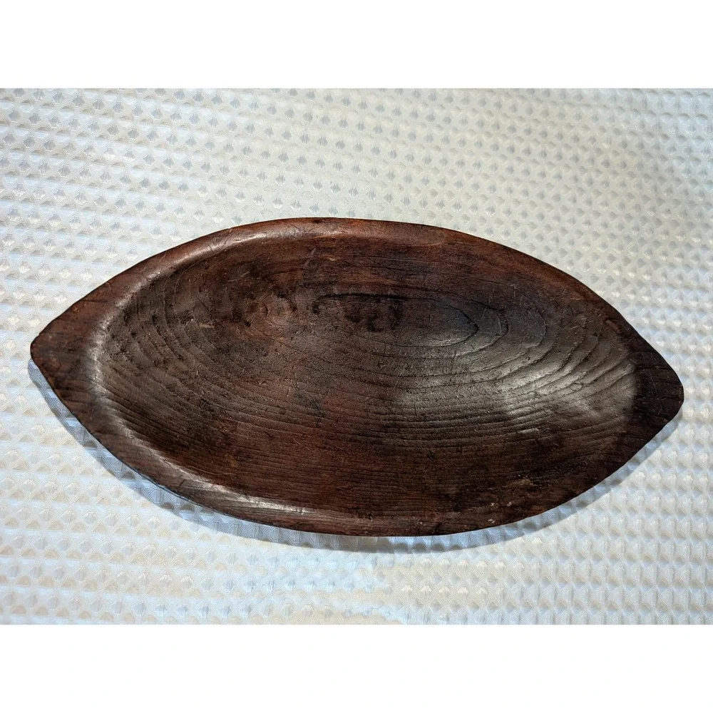 Wooden Bowl Canoe style Hand Carved vintage rustic 11